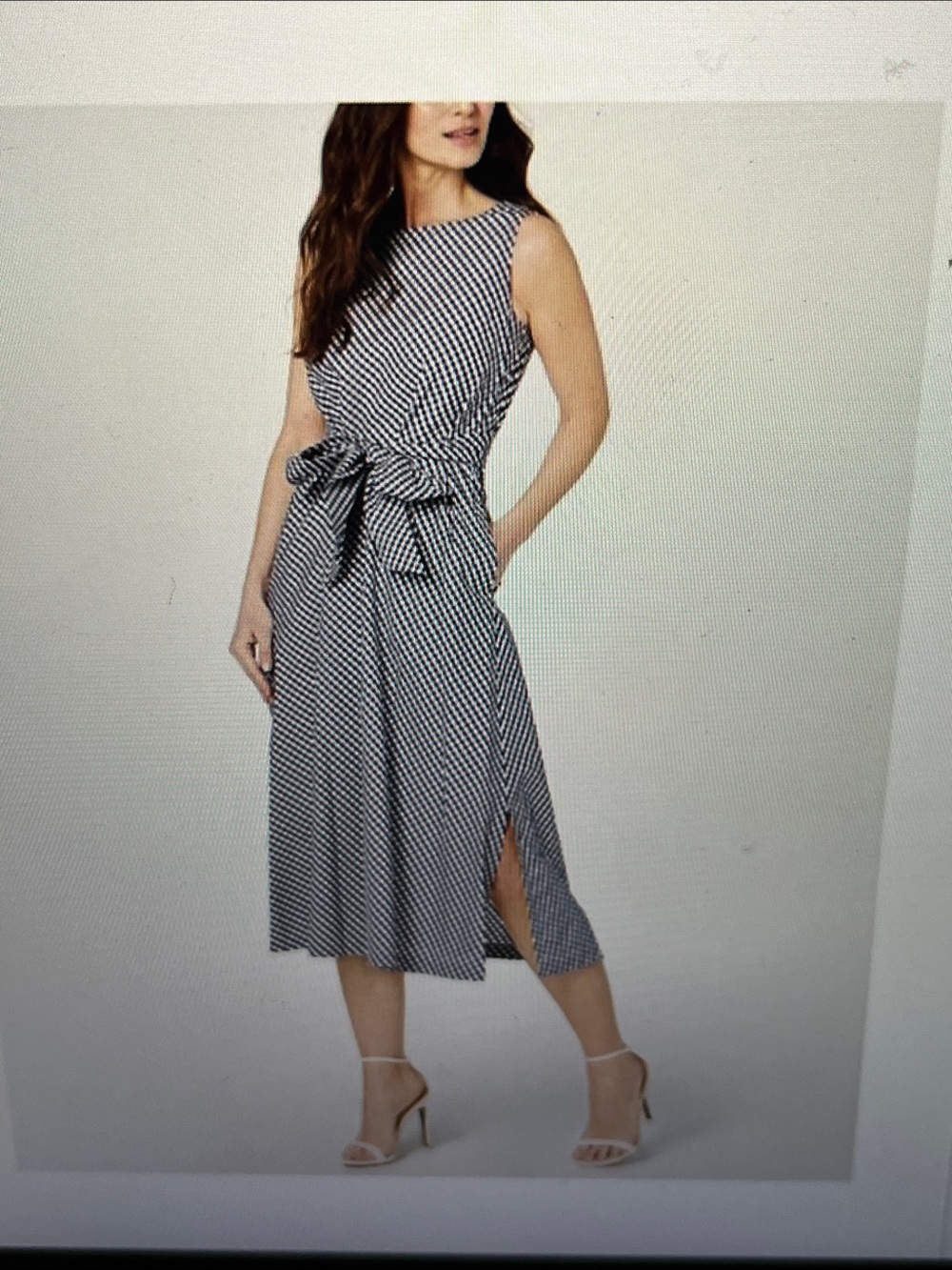 NWOT Anne Klein Navy and White Striped Midi Dress with Tie Waist